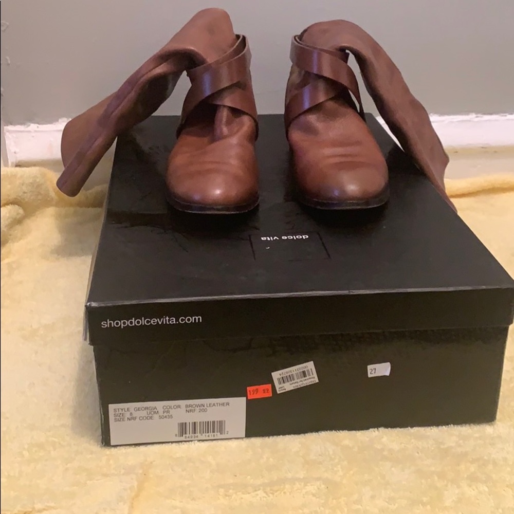 Brown leather boots
